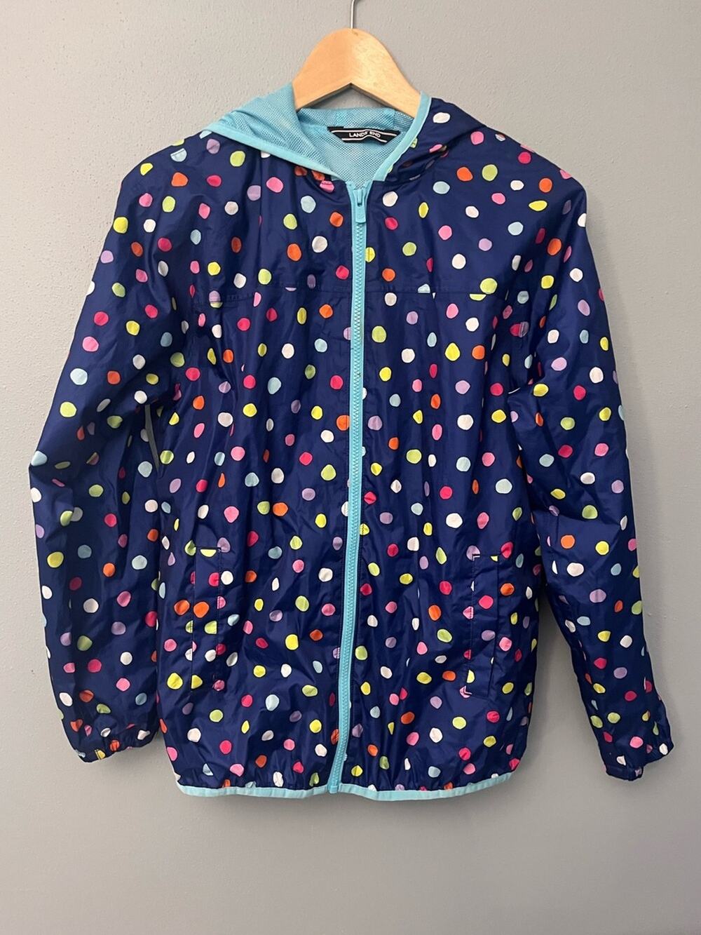 Lands' End Mesh-Lined Polka Dot Windbreaker